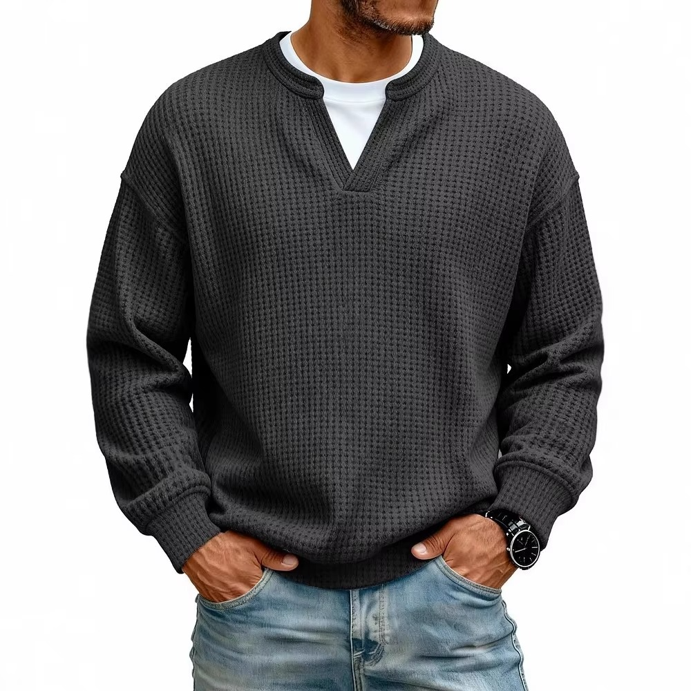 Waffle Knit V-Neck Pullover