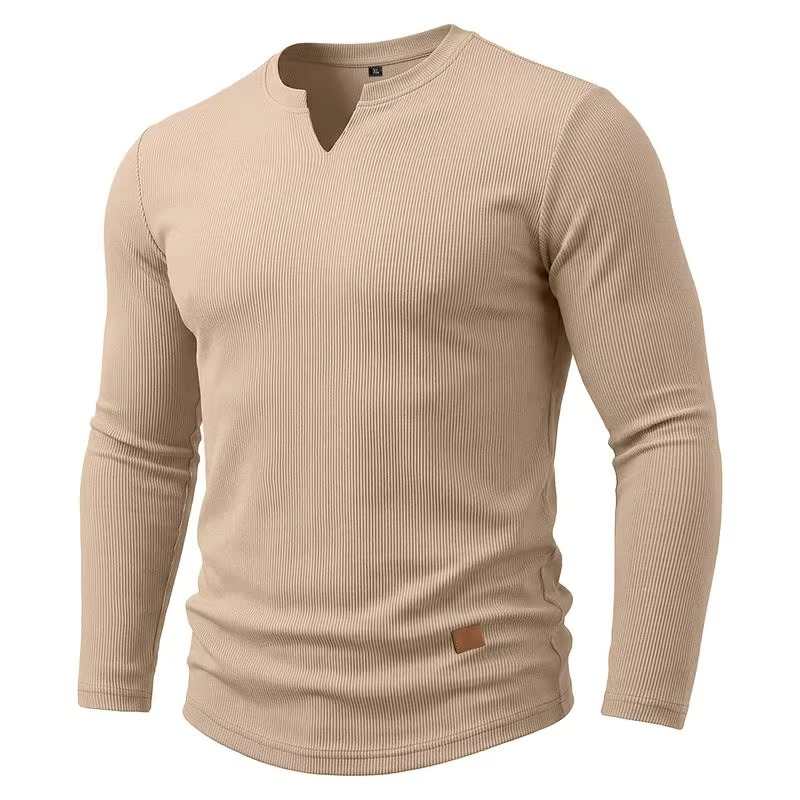 Textured V-Neck Long Sleeve Tee