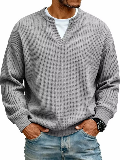 Waffle Knit V-Neck Pullover