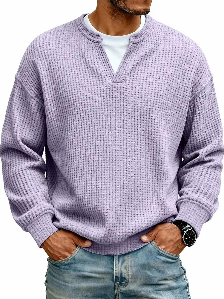 Waffle Knit V-Neck Pullover