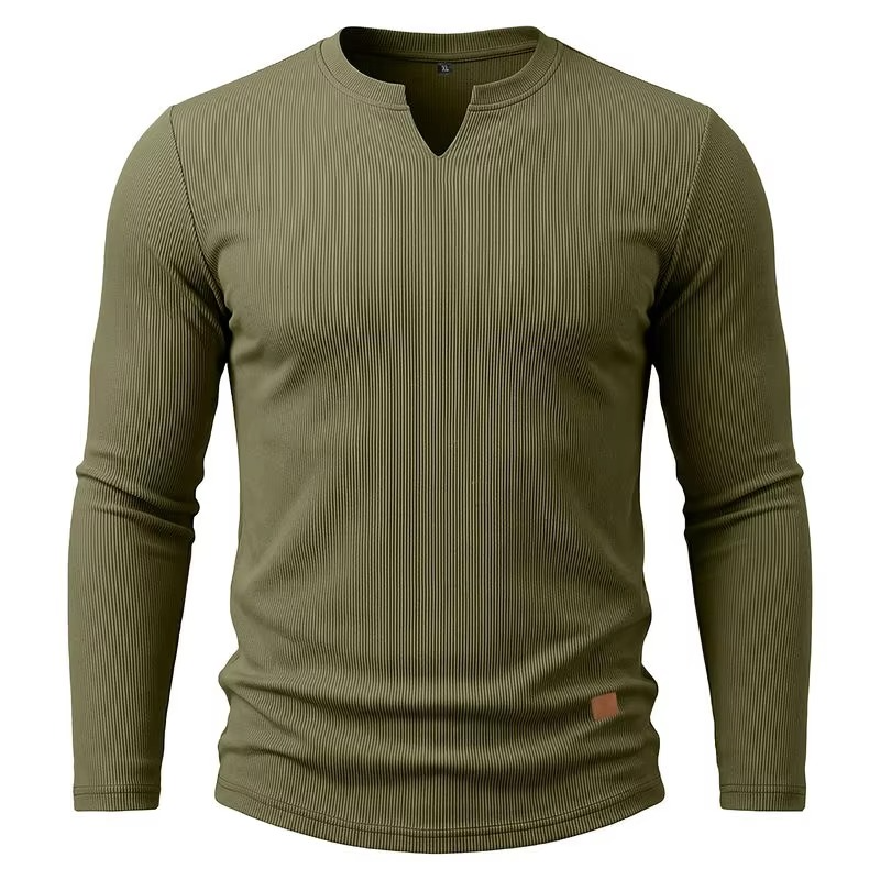 Textured V-Neck Long Sleeve Tee