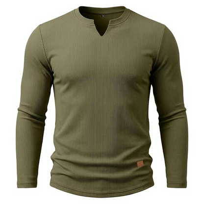 Textured V-Neck Long Sleeve Tee