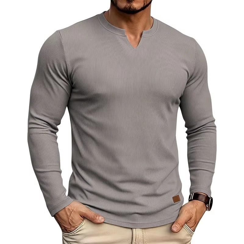 Textured V-Neck Long Sleeve Tee