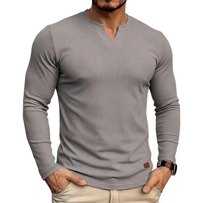 Textured V-Neck Long Sleeve Tee