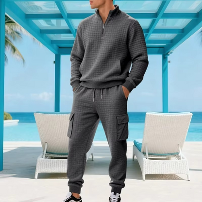 Men's Premium Textured Quarter-Zip Tracksuit Set