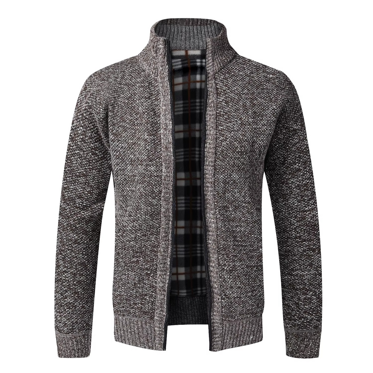 Fleece-Lined Knit Zip Cardigan