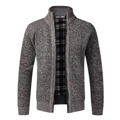 Fleece-Lined Knit Zip Cardigan