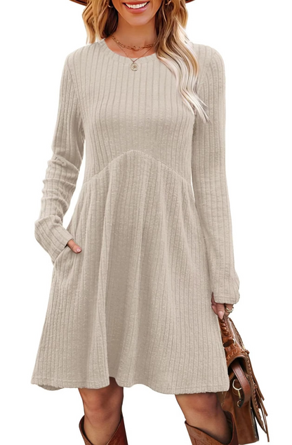 Ribbed A-Line Pocket Dress
