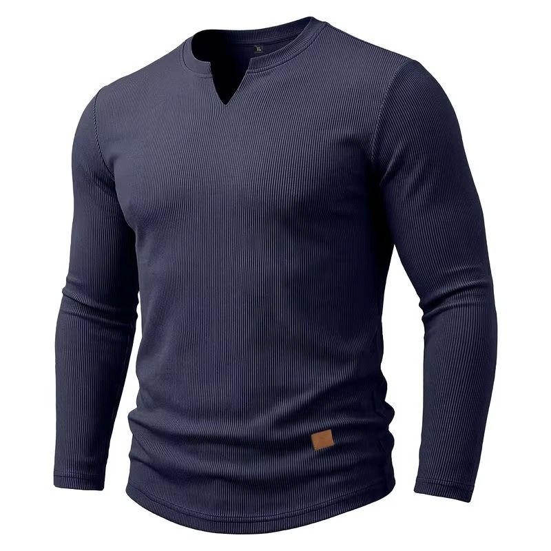 Textured V-Neck Long Sleeve Tee