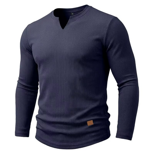 Textured V-Neck Long Sleeve Tee