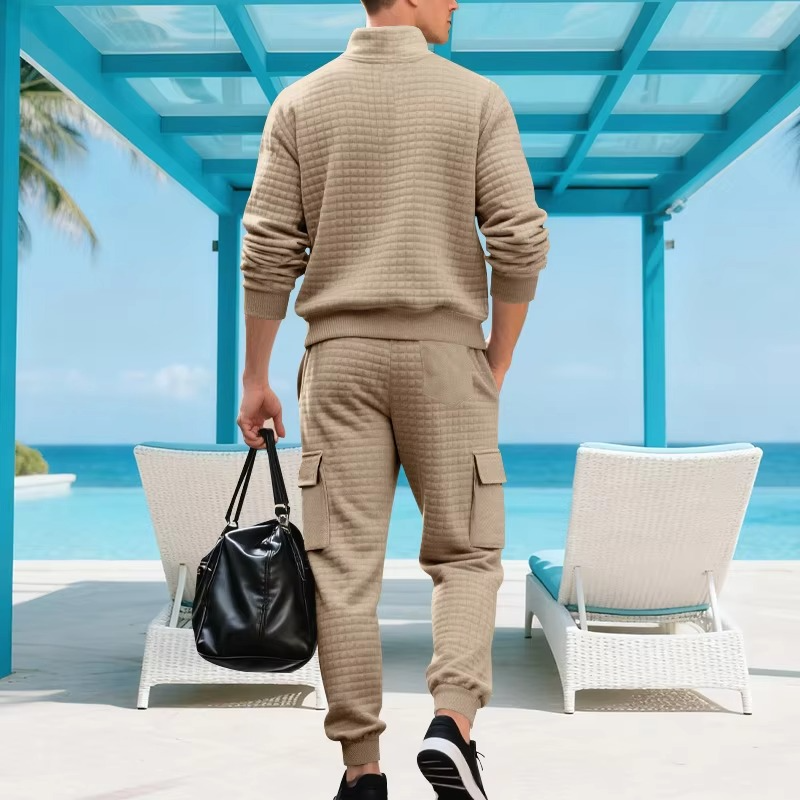 Men's Premium Textured Quarter-Zip Tracksuit Set