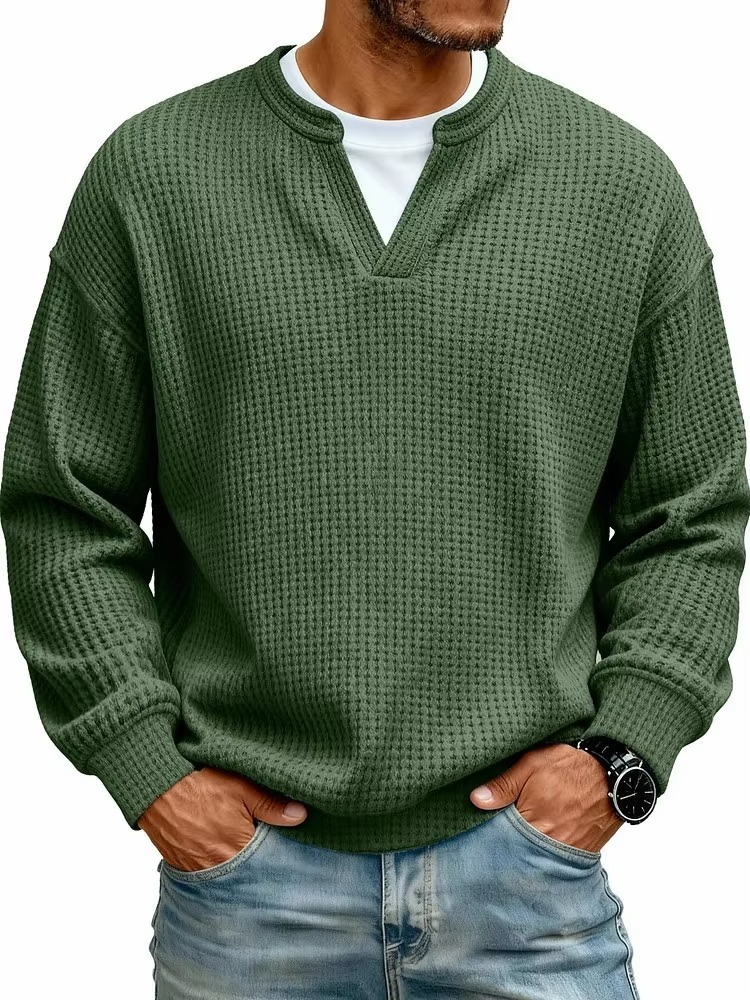 Waffle Knit V-Neck Pullover