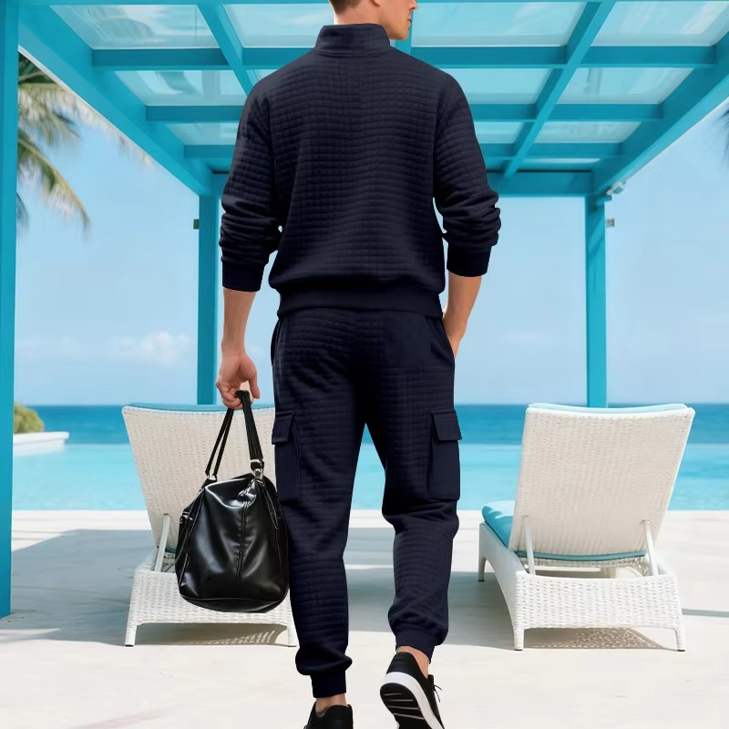Men's Premium Textured Quarter-Zip Tracksuit Set