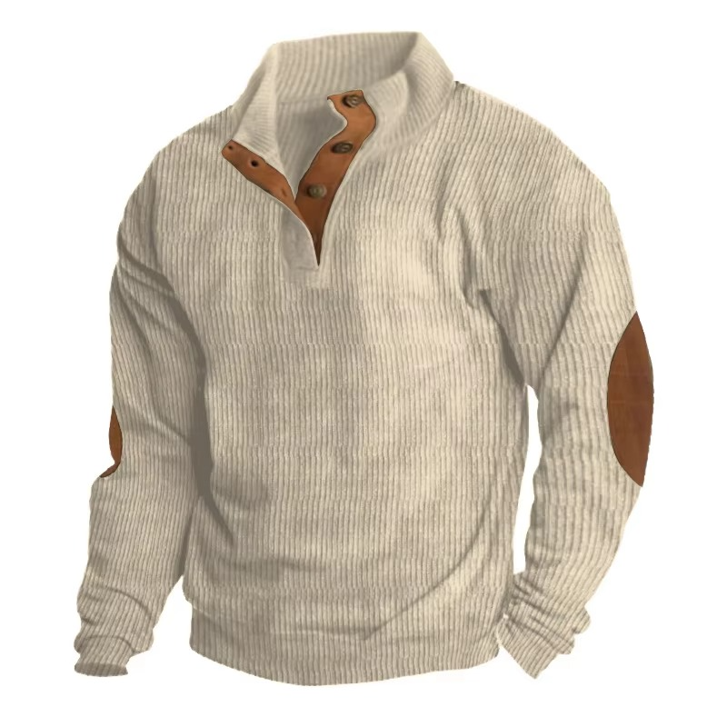 Textured Button-Collar Pullover