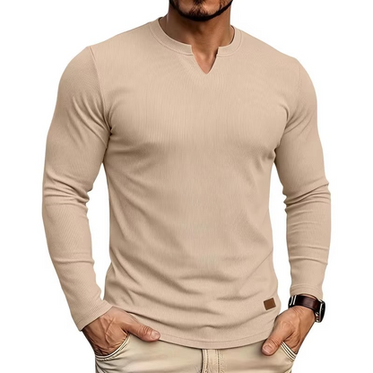 Textured V-Neck Long Sleeve Tee