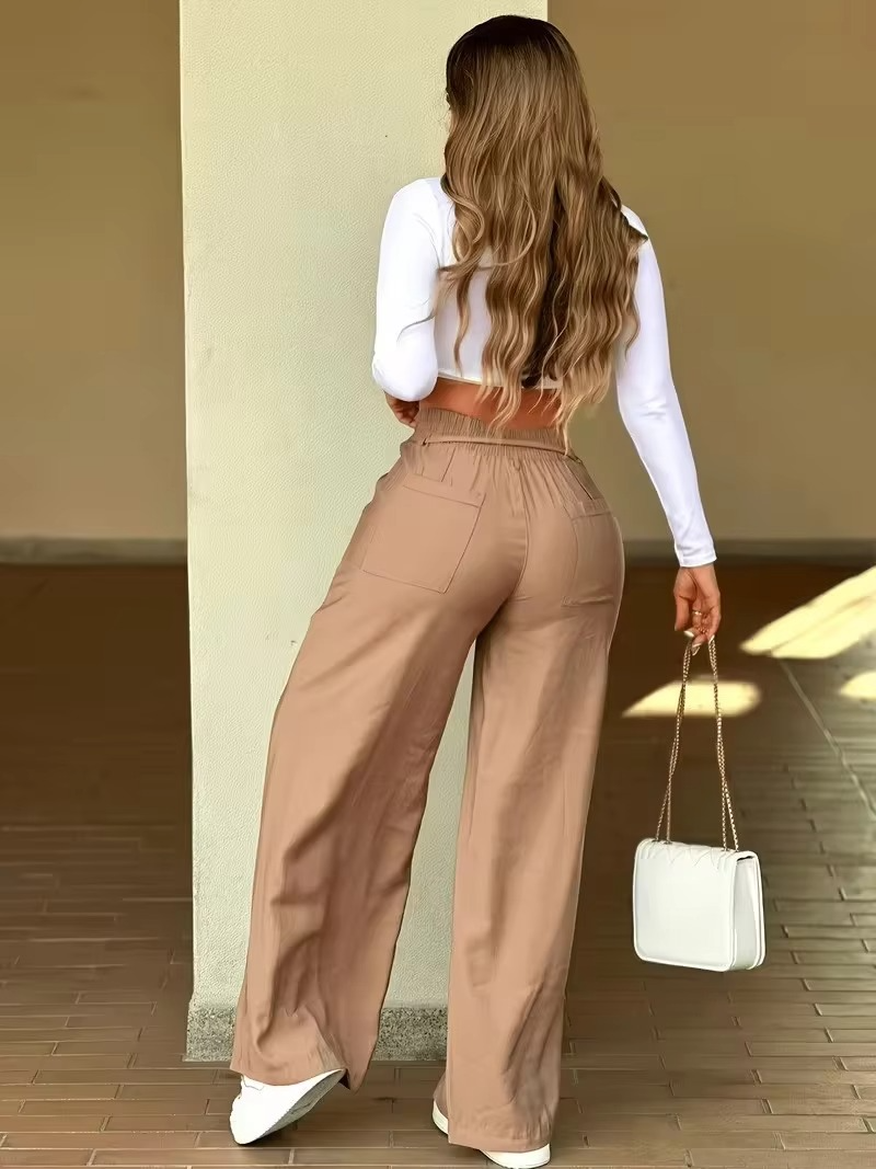 High-Waisted Wide Leg Drawstring Pants
