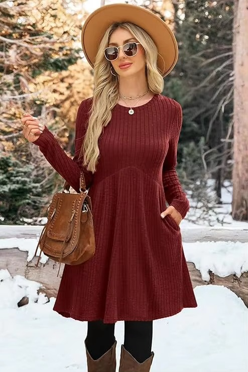 Ribbed A-Line Pocket Dress