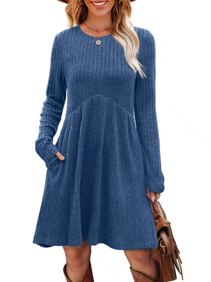 Ribbed A-Line Pocket Dress