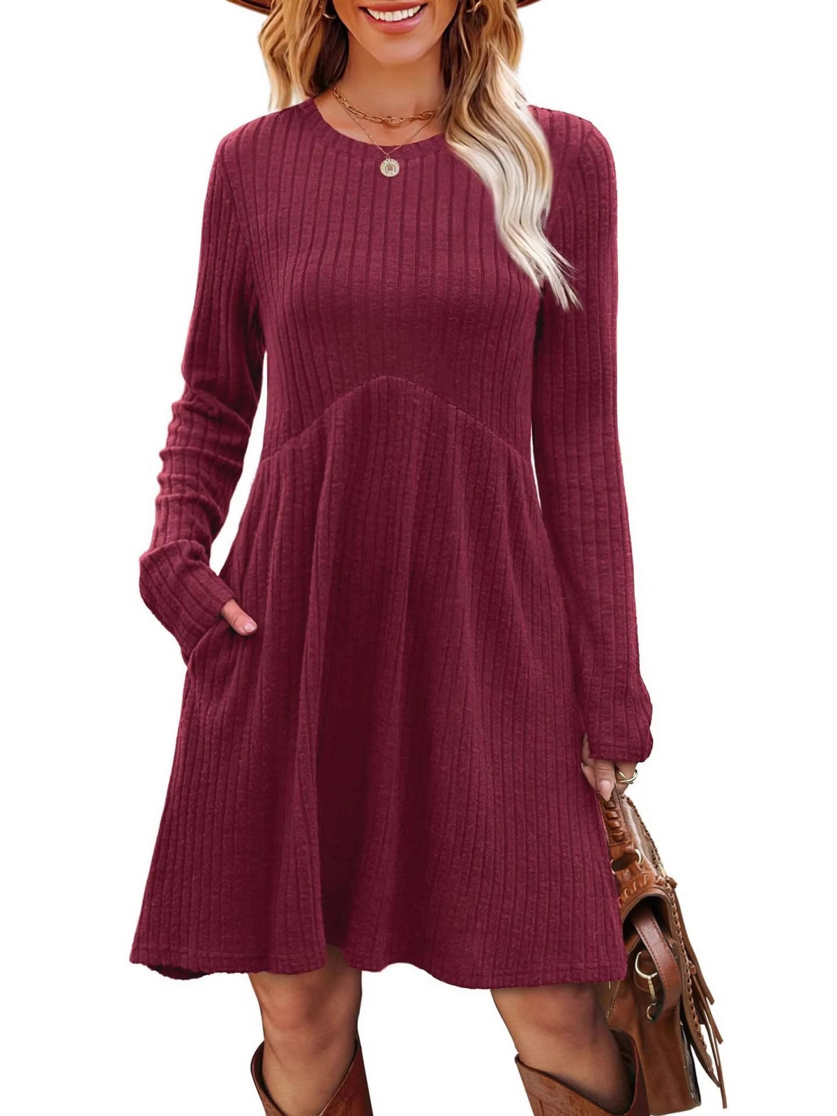 Ribbed A-Line Pocket Dress