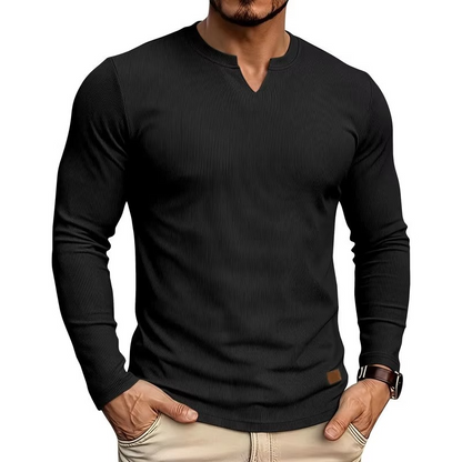 Textured V-Neck Long Sleeve Tee