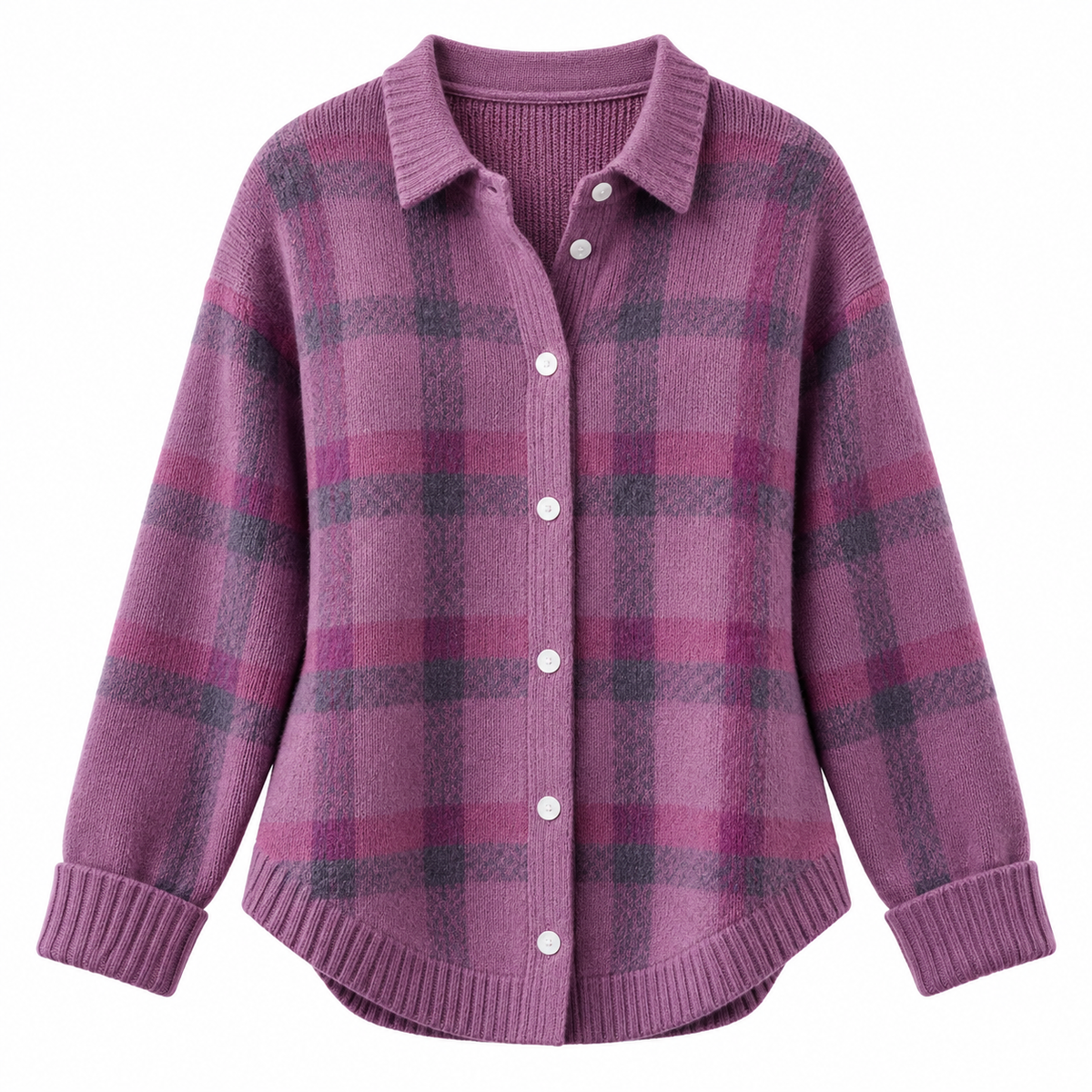 Women's Cozy Plaid Knit Cardigan