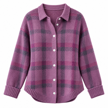 Women's Cozy Plaid Knit Cardigan