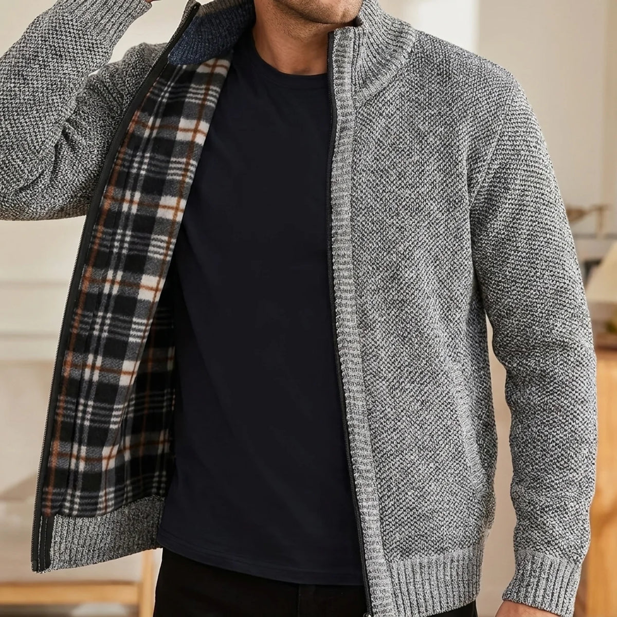 Textured Knit Zip Cardigan