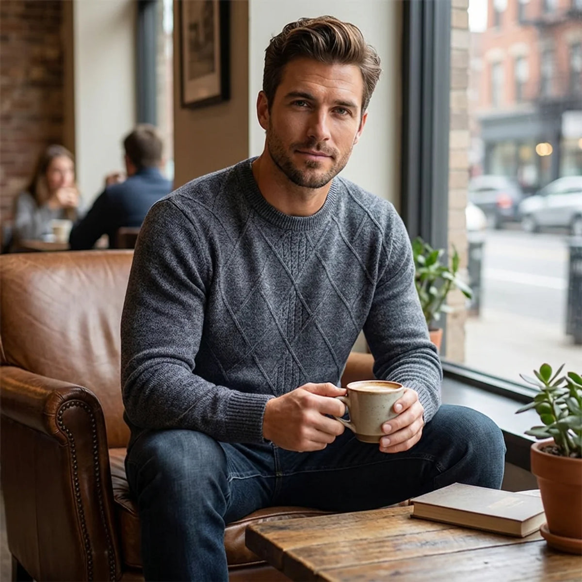 Textured Knit Crewneck Sweater