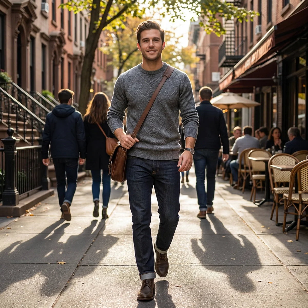 Textured Knit Crewneck Sweater